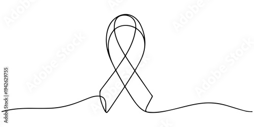 continuous one line drawing Vector awareness ribbon icon, minimalist line art