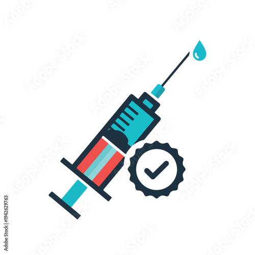 Verified medical syringe with vaccine dose icon