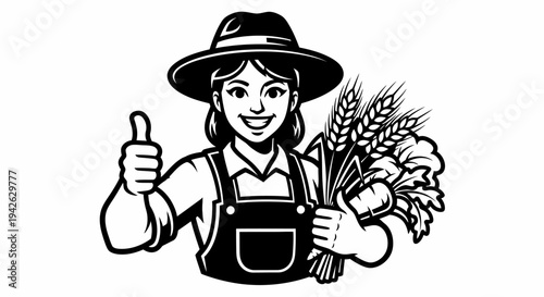 Farmer Holding Wheat Giving Thumbs Up 4.