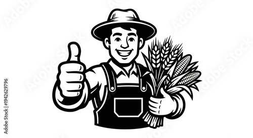 Farmer Holding Wheat Giving Thumbs Up.