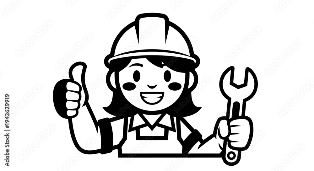 Fototapeta premium Female Mechanic Cartoon Character with Wrench.