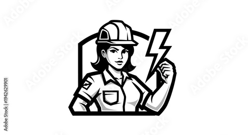 Female Electrician Worker Cartoon Character Illustration.