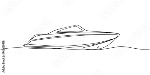 continuous one line drawing Vector speedboat icon, single line drawing