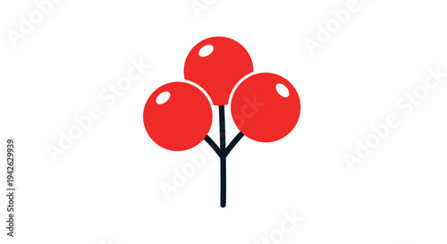 Group of three bright red berries on a dark stem creating a bold and simple botanical illustration for winter or nature themes.