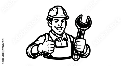 Mechanic Holding Wrench and Giving Thumbs Up.