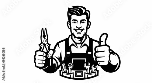 Mechanic with Pliers and Thumbs Up.