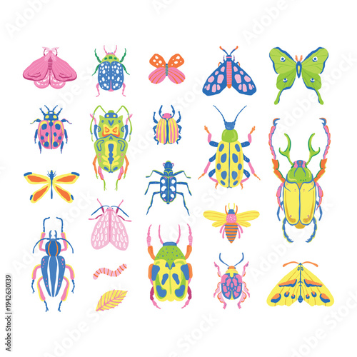 Bugs abstract collection in doodle style