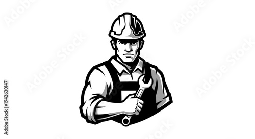 Mechanic with Wrench and Hard Hat.