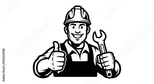 Mechanic with Wrench and Thumbs Up.