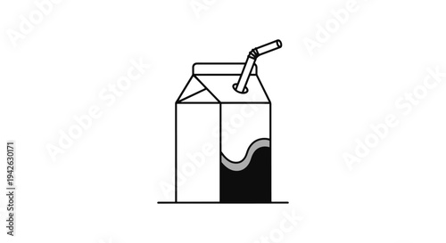 Milk Carton with Straw Line modern abstract theme illustration