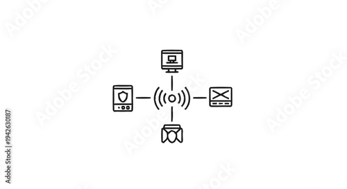 Network connection diagram showing devices connected wirelessly.