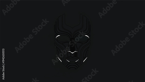 Mysterious Black Mask with Glowing Eyes on Dark Background.
