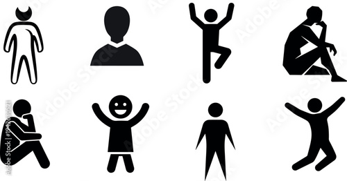 PrintCollection of simple black and white human character icons for web and graphic design - vector people set.