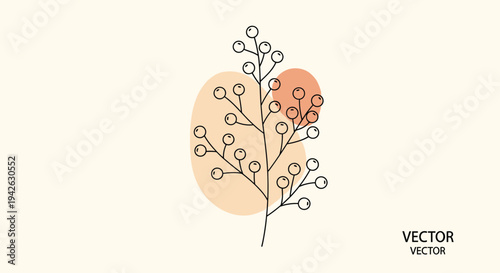 Elegant stylized vector illustration of a botanical berry branch set against abstract soft orange shapes for modern home decor and art prints.