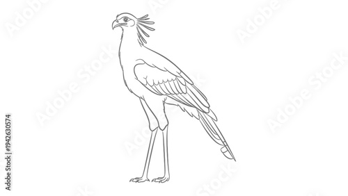Secretary Bird Illustration: A stylized illustration of a secretary bird, characterized by its distinctive crest and long legs, stands elegantly.