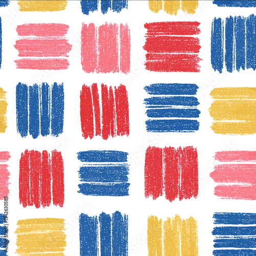 isolated clipart image of watercolor geometric plaid stripes flowers red blue yellow handpainted repetitive pattern linocut vector icon monochrom
