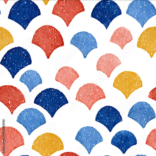 isolated clipart image of watercolor geometric ogee stripes sunrays red blue yellow handpainted repetitive pattern linocut vector icon monochrome