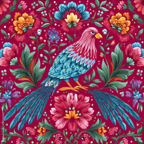 isolated clipart image of Hot Pink Rosa Mexicano The most iconic color in Mexican textiles Bright Turquoise and Royal Blue Often used for bird fe