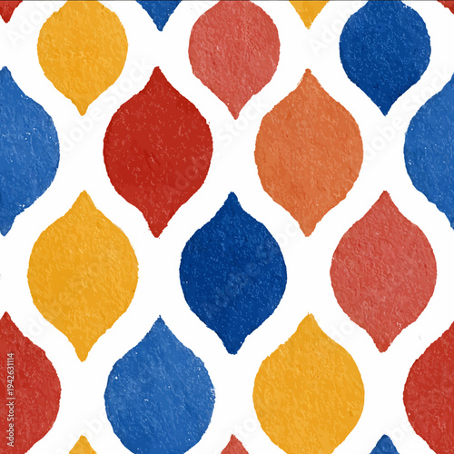 isolated clipart image of watercolor geometric ogee plaid stripes sunrays red blue yellow handpainted repetitive pattern linocut vector icon mono