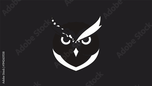 Minimalist White Owl Logo on Dark Background.