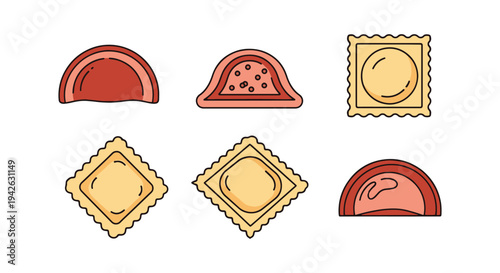 Meat Ravioli Line art vector colorful abstract design concept illustration