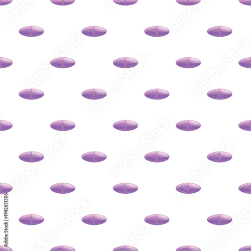Purple oval pills creating a seamless pattern on a clean white background