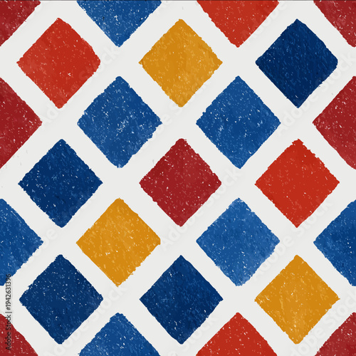 isolated clipart image of watercolor geometric plaid decorative tiles stripes red blue yellow handpainted repetitive pattern linocut vector icon