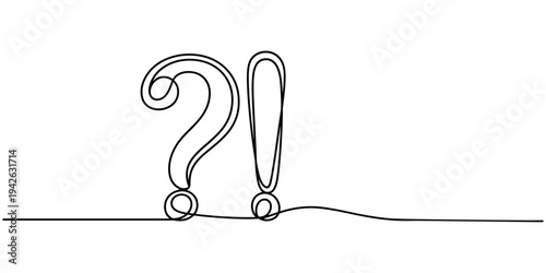 Continuous single line drawing of a question mark and an exclamation mark. Editable line