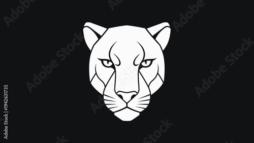 Minimalist White Panther Head Emblem on Black Background.