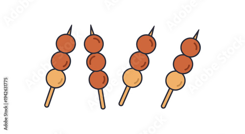 Meatball Skewer Line art minimal abstract graphic color vector