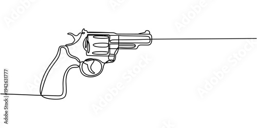 pistol continuous one line drawing,  self drawing of single continuous line draw pair of crossed pistol guns in vintage etched engraved style. Two crossed pistols isolated on white