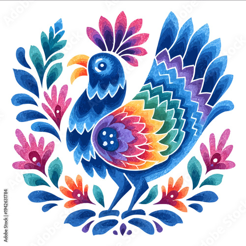 isolated clipart image of watercolor bright colorful otomi tile vector icon monochrome black and white simple logo for kids on a white background.