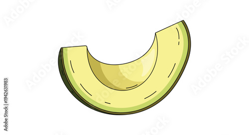 Simple and colorful cartoon illustration of a fresh green avocado slice with a creamy yellow center for healthy food and diet themes.