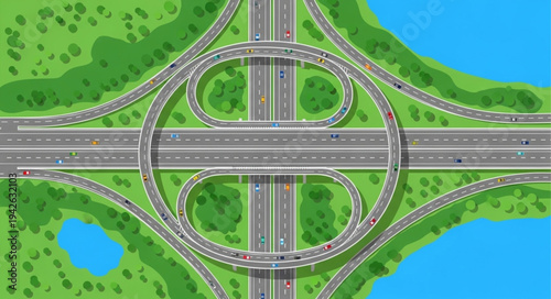 Aerial View of a Cloverleaf Interchange with Greenery.