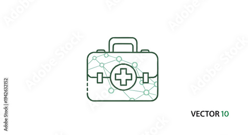 Medical First Aid Kit Icon with Network Overlay.