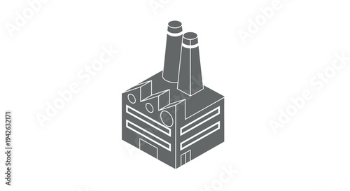 Isometric Industrial Factory Building with Chimneys.