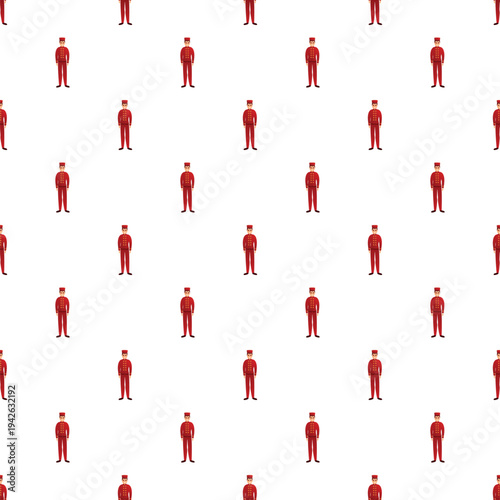 Red bellboy figures creating a seamless pattern on a white background