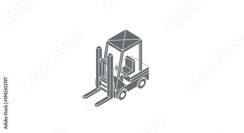 Isometric Line Art Forklift Truck Vehicle Illustration.