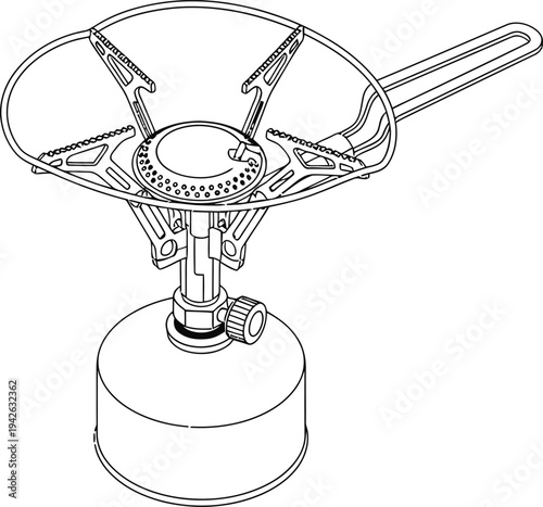 A simple line drawing of a technical device with a round base and protruding components.
