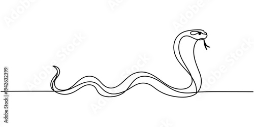 Snake one line continuous. Hand drawn vector art, Single line snake concept. Line art, outline, banner in minimalism style, Vector illustration on white background, Snake, symbol of the year in vector