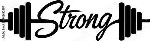 Strong workout motivation fitness graphic with barbell symbol