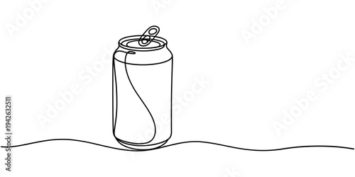 Drink can one line continuous drawing. Aluminium can continuous one line illustration. Vector minimalist linear illustration.