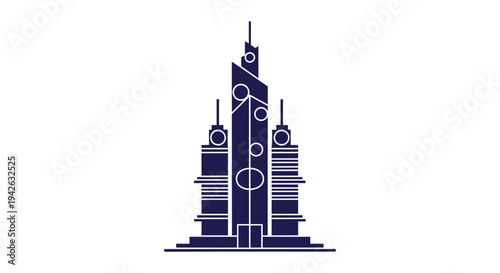 Modern Futuristic Skyscraper Building Design Illustration.