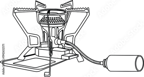 Detailed technical drawing of a mechanical device with various components and a cylindrical attachment.