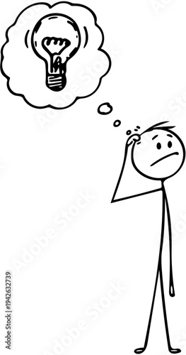 A person pondering, with a lightbulb illuminating in a thought bubble, symbolizing a moment of realization or a brilliant idea