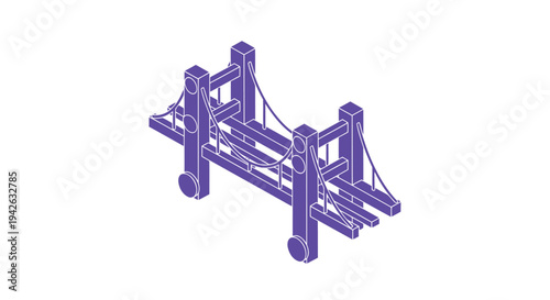 Isometric Purple Suspension Bridge Illustration.