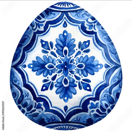 isolated clipart image of watercolor blue geometric Talavera decorated egg doodle vector icon monochrome black and white simple logo for kids on a