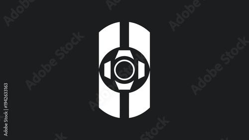 Minimalist White Shield Emblem with Central Circle Design.