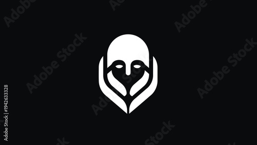 Minimalist White Skull Face with Hands Emblem.