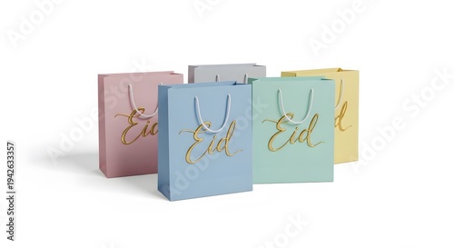 Beautiful Eid Mubarak gift bags in pastel colors, perfect for your festive celebrations